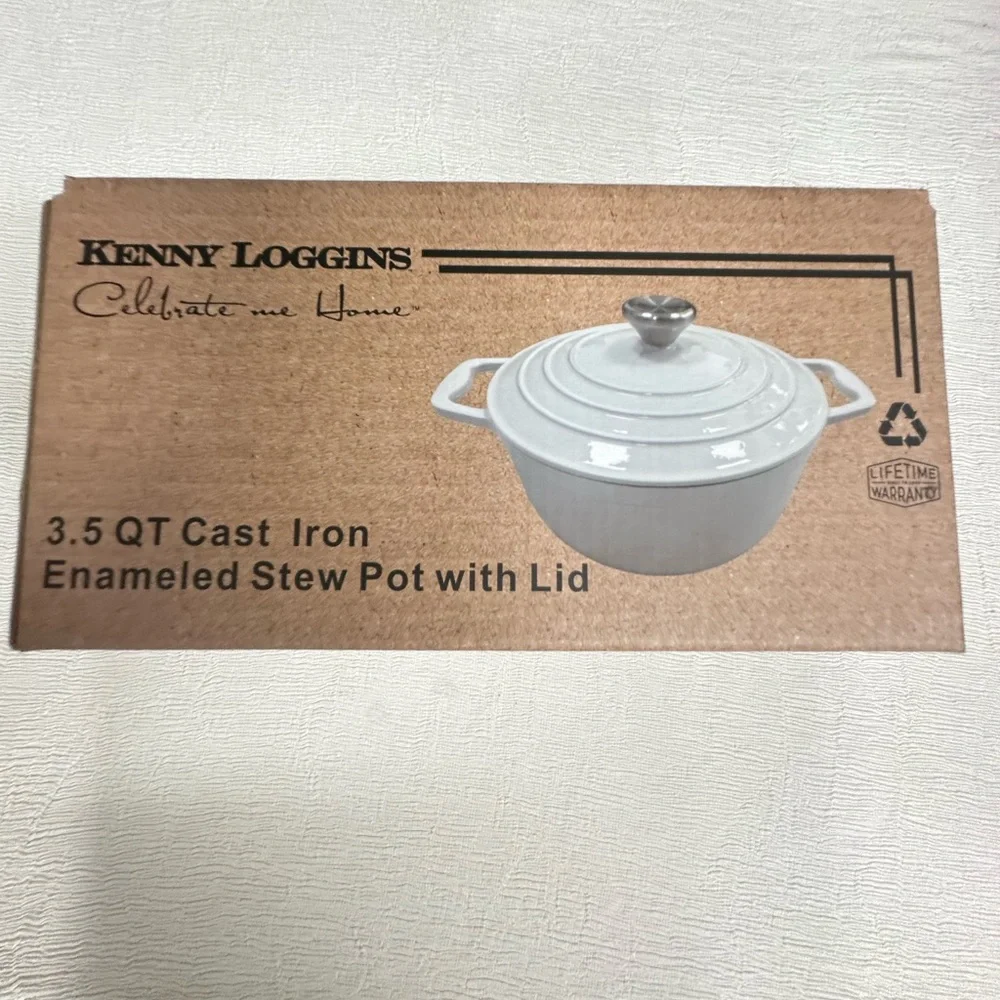 NEW!!!!White Cast Iron Enameled 3.5 QT Casserole Stew Pot with Lid